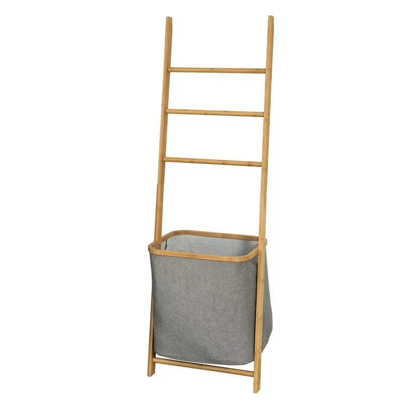 SoBuy FRG263-N Échelle Porte-Serviettes Support pour Serviettes sans Perçage avec 1 Panier à Linge Amovible et 3 Barres