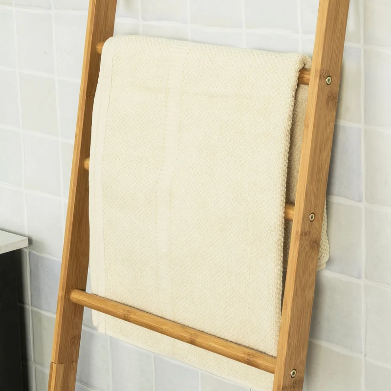 SoBuy FRG263-N Échelle Porte-Serviettes Support pour Serviettes sans Perçage avec 1 Panier à Linge Amovible et 3 Barres