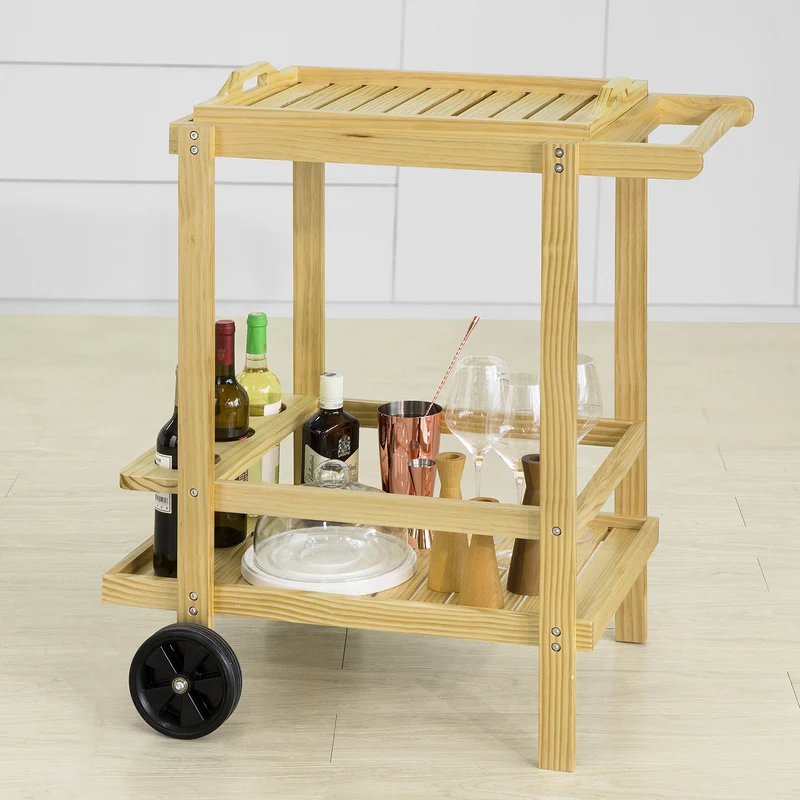 SoBuy FKW95-N Chariot de Service à roulettes Chariot de Cuisine en Bois Table roulante de Rangement