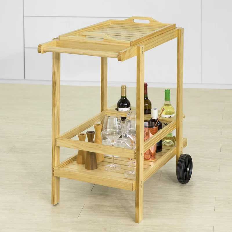 SoBuy FKW95-N Chariot de Service à roulettes Chariot de Cuisine en Bois Table roulante de Rangement