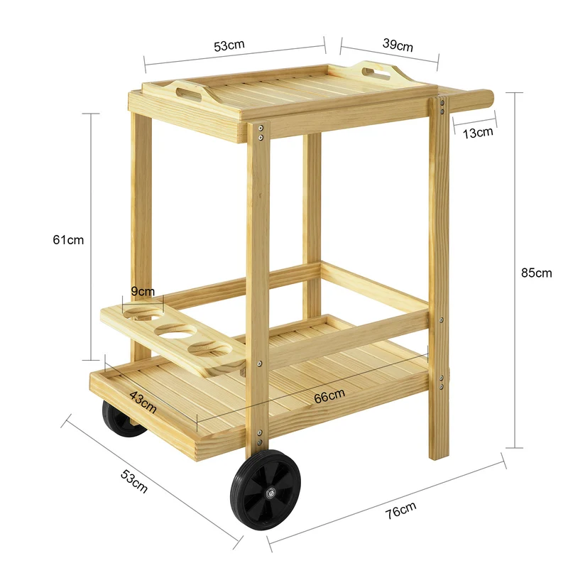SoBuy FKW95-N Chariot de Service à roulettes Chariot de Cuisine en Bois Table roulante de Rangement