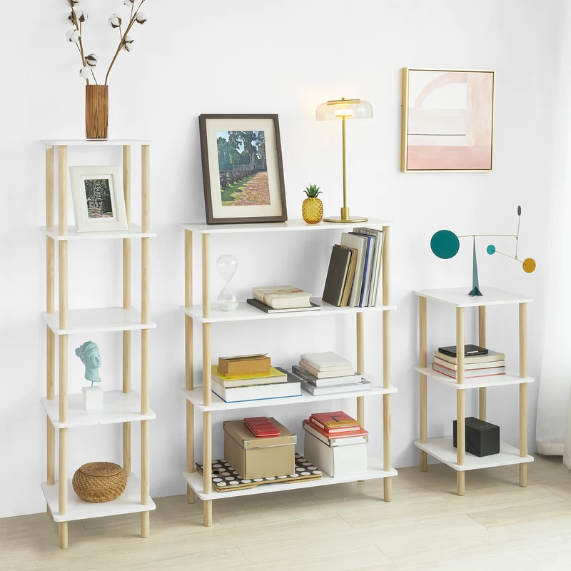 SoBuy STR03-WN Étagère de rangement Bibliothèque Étagère avec 4 tablettes Étagère de cuisine Étagère polyvalente
