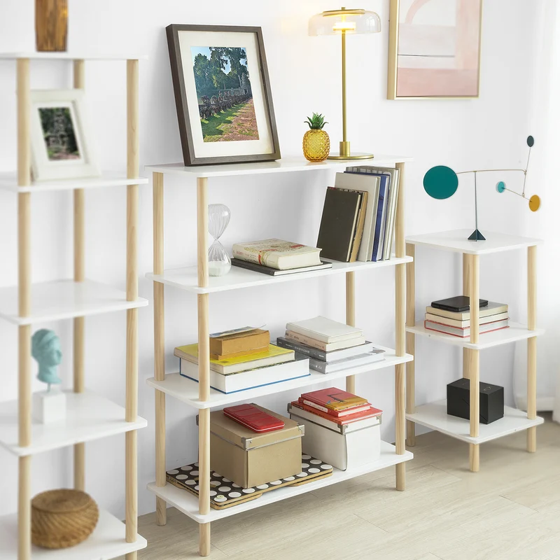 SoBuy STR03-WN Étagère de rangement Bibliothèque Étagère avec 4 tablettes Étagère de cuisine Étagère polyvalente