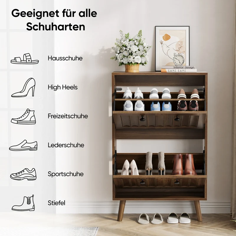 Meuble à chaussures effet noyer style vintage 2 portes battantes SODIUMSAGE