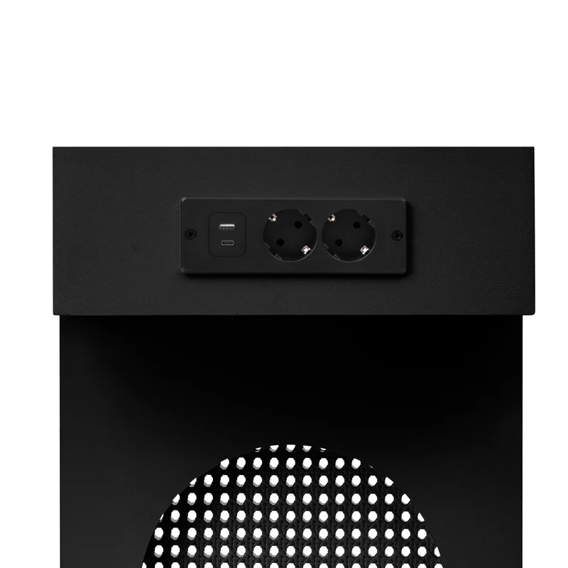 Console noire pieds en rotin 2 tiroirs et avec prises & USB MOMENTUMQUAZ