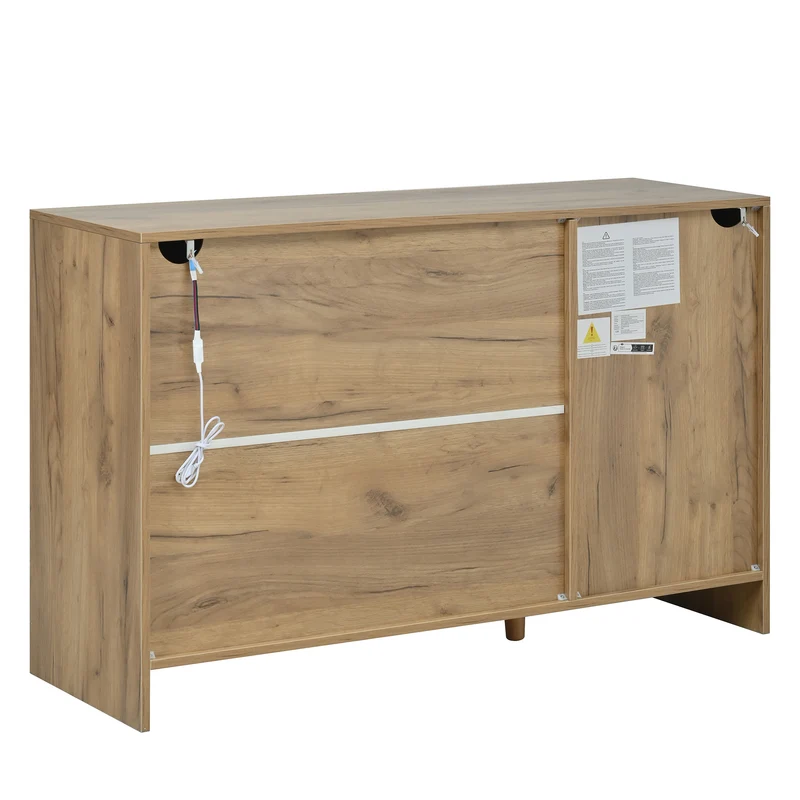Buffet effet bois et noir 3 tiroirs, 2 portes avec éclairage LED 120x76x40cm ALUMINUMLAMP