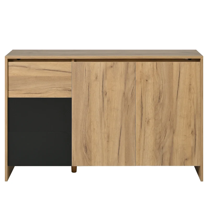 Buffet effet bois et noir 3 tiroirs, 2 portes avec éclairage LED 120x76x40cm ALUMINUMLAMP