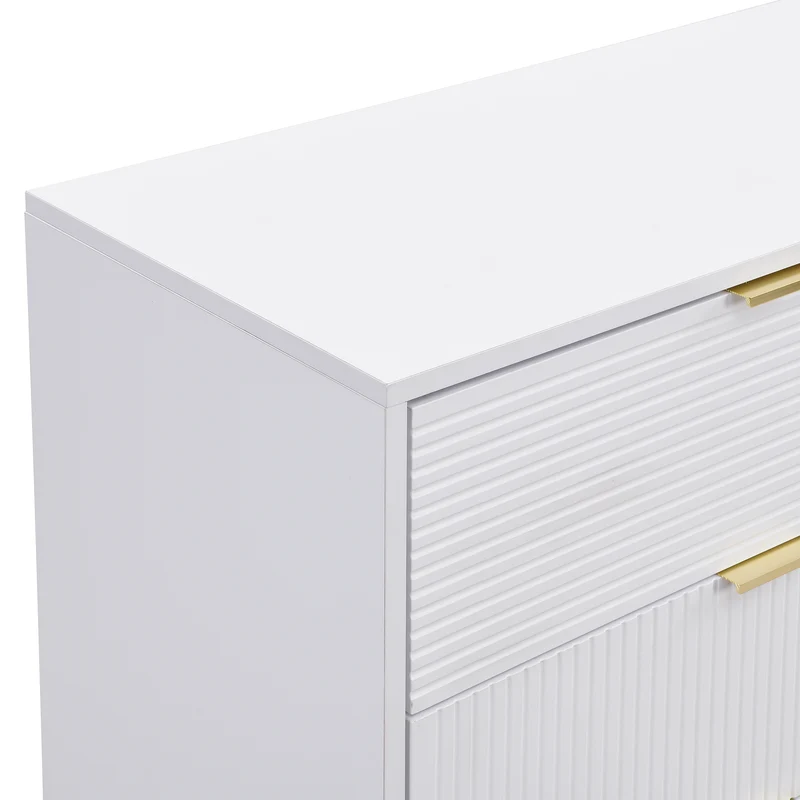 Buffet blanc élegant design ondulé détails dorés 120x38x80,5 cm ADJUSTBED