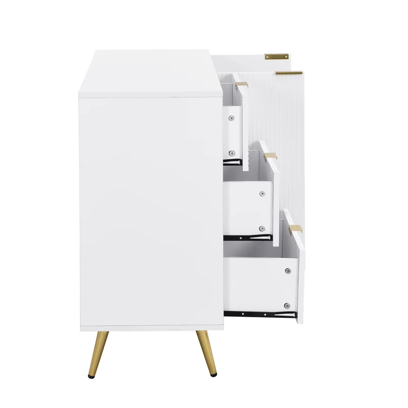 Buffet blanc élegant design ondulé détails dorés 120x38x80,5 cm ADJUSTBED