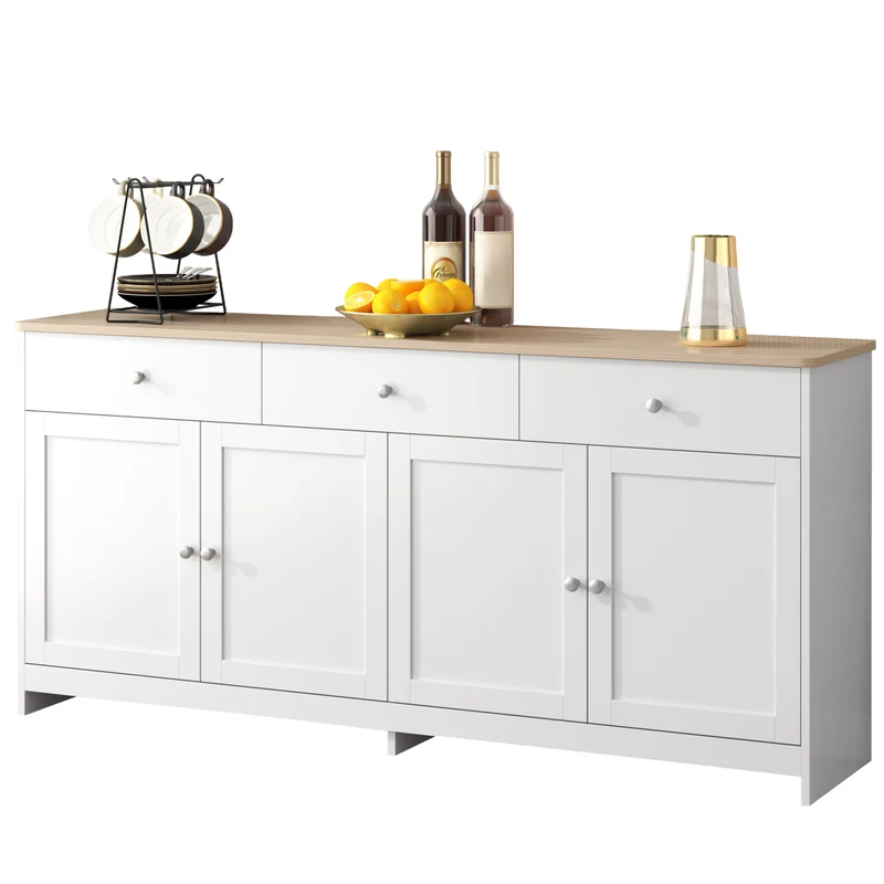 Buffet blanc effet bois 4 portes 3 tiroirs style campagne ADJUSTMARBLEONE