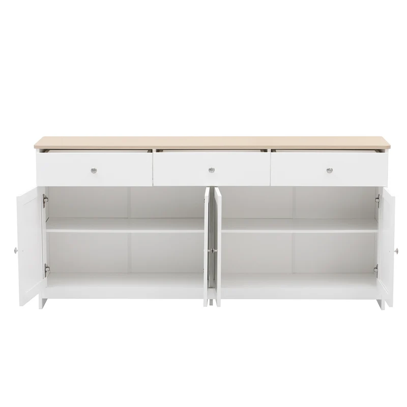 Buffet blanc effet bois 4 portes 3 tiroirs style campagne ADJUSTMARBLEONE