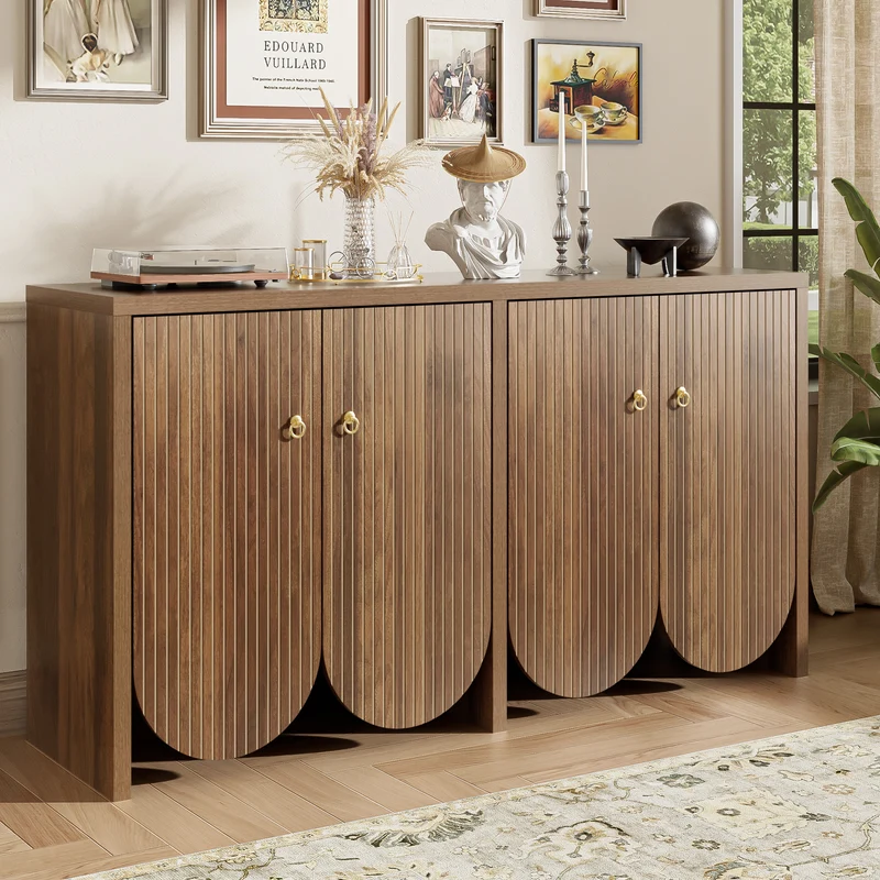 Buffet effet bois noyer 4 portes à rainures CEDARVALE