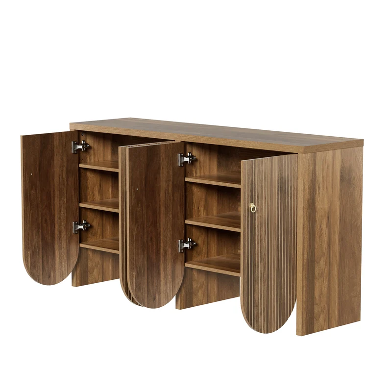 Buffet effet bois noyer 4 portes à rainures CEDARVALE