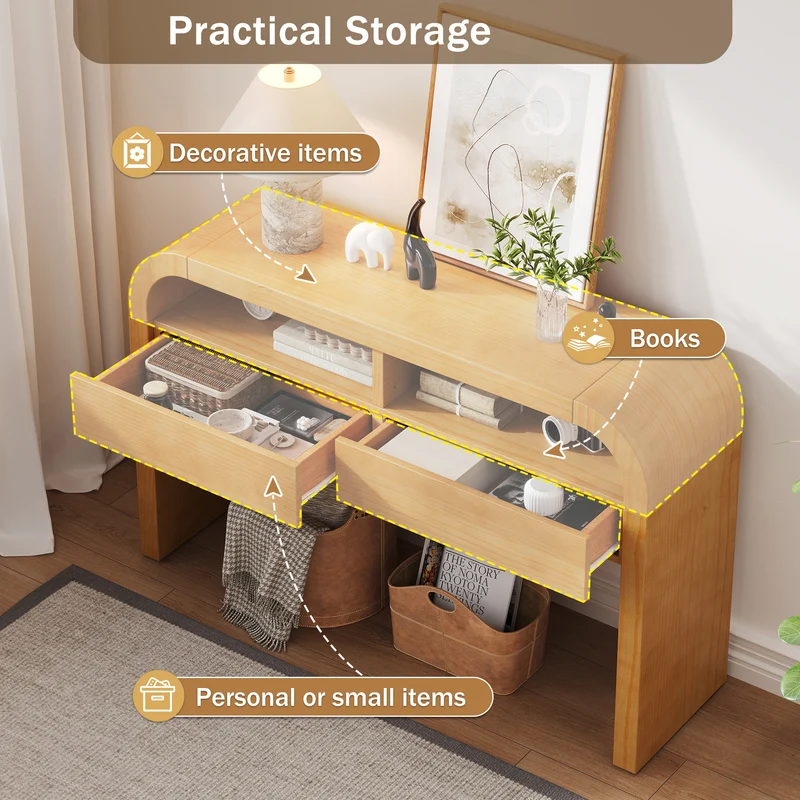 Console effet bois au design courbé et épuré avec 2 tiroirs 120x35,5cm CASCADEINFINIXX