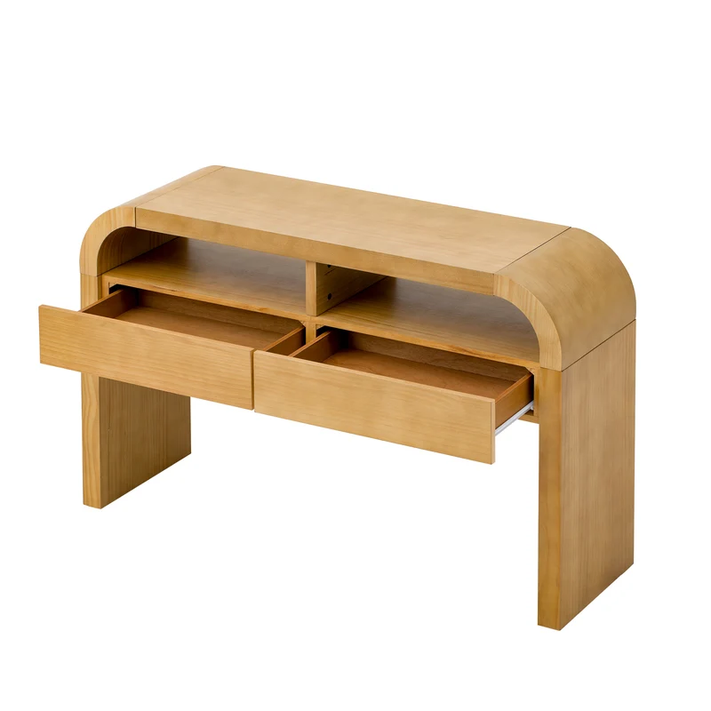 Console effet bois au design courbé et épuré avec 2 tiroirs 120x35,5cm CASCADEINFINIXX