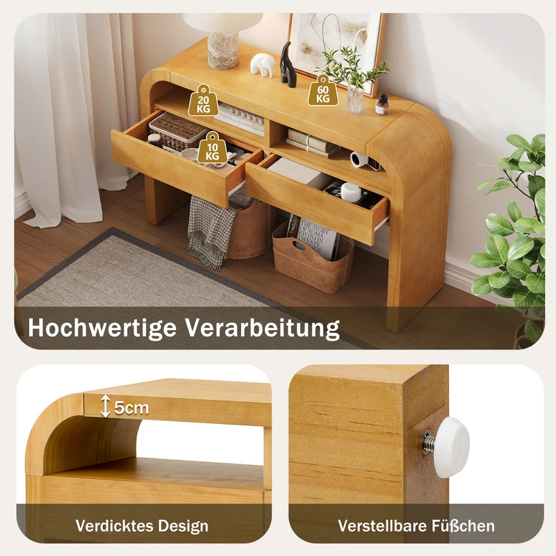 Console effet bois au design courbé et épuré avec 2 tiroirs 120x35,5cm CASCADEINFINIXX