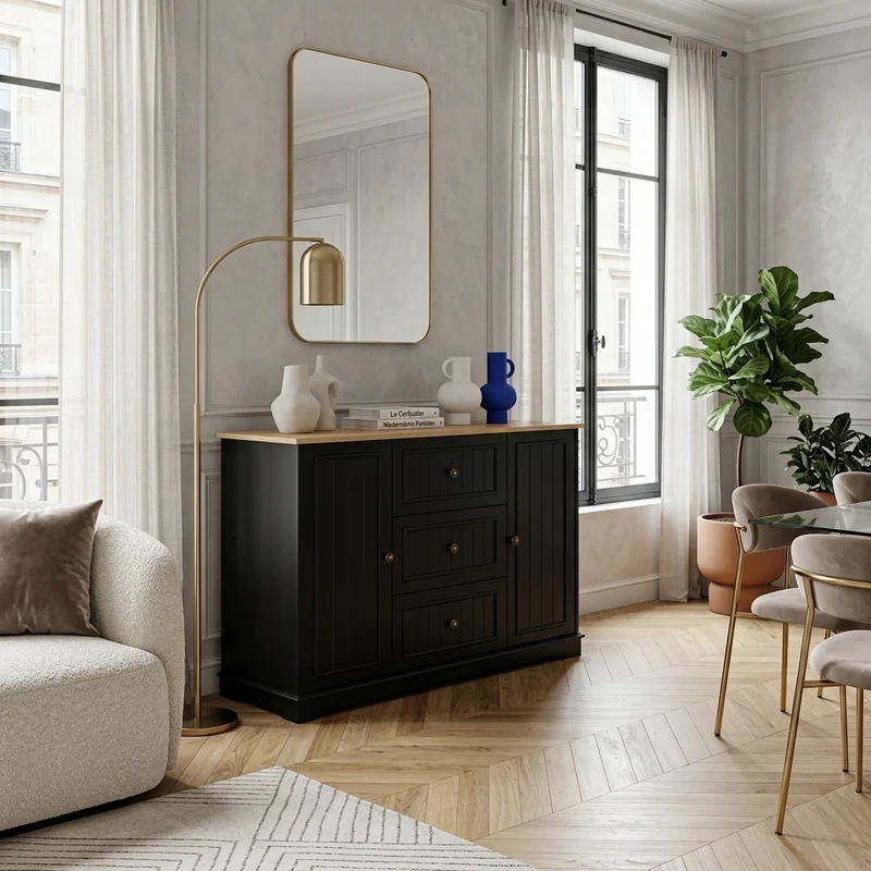Buffet charme noir 3 tiroirs et 2 portes CASCADEINFIN