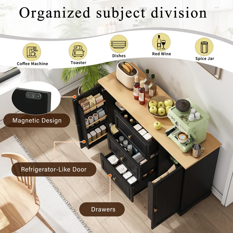 Buffet charme noir 3 tiroirs et 2 portes CASCADEINFIN