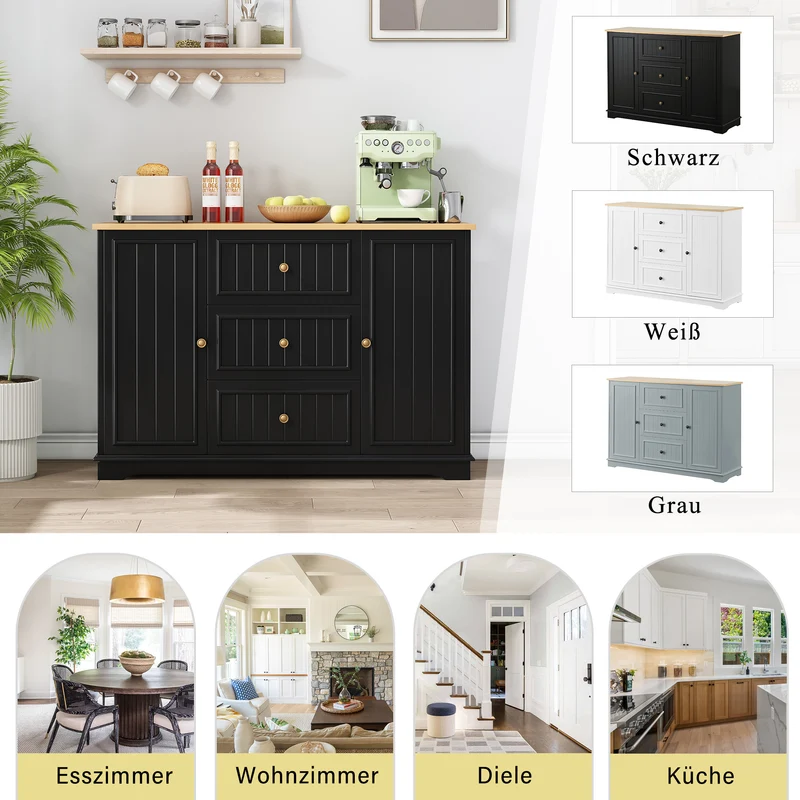 Buffet charme noir 3 tiroirs et 2 portes CASCADEINFIN