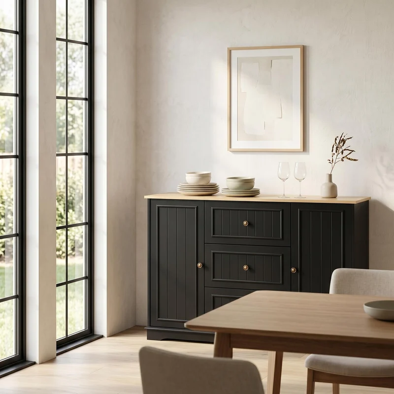 Buffet charme noir 3 tiroirs et 2 portes CASCADEINFIN
