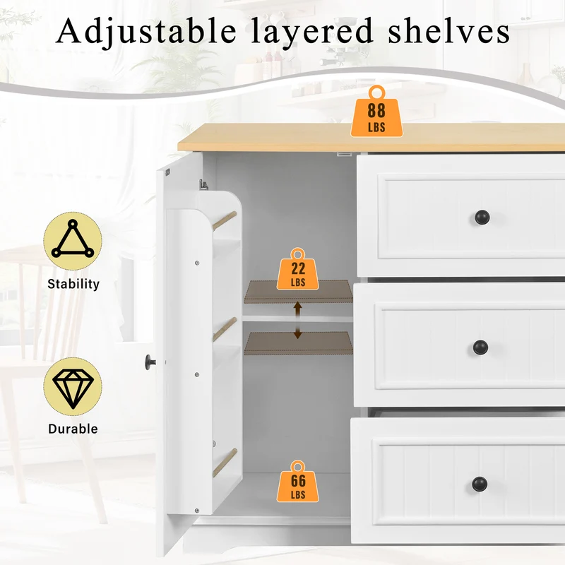 Buffet charme blanc 3 tiroirs et 2 portes 126x40x86 cm CASCADEMERIDIA