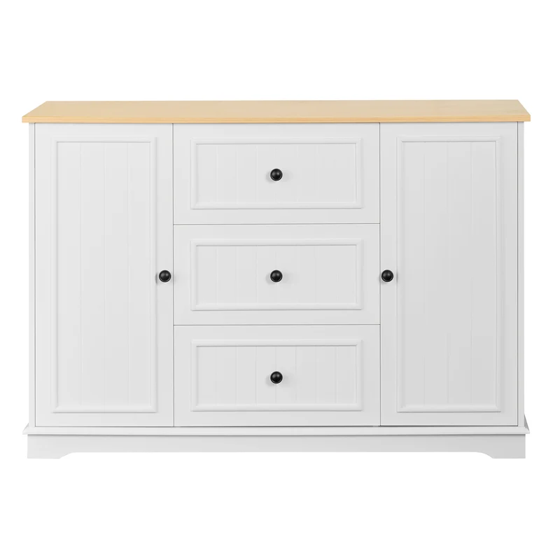 Buffet charme blanc 3 tiroirs et 2 portes 126x40x86 cm CASCADEMERIDIA