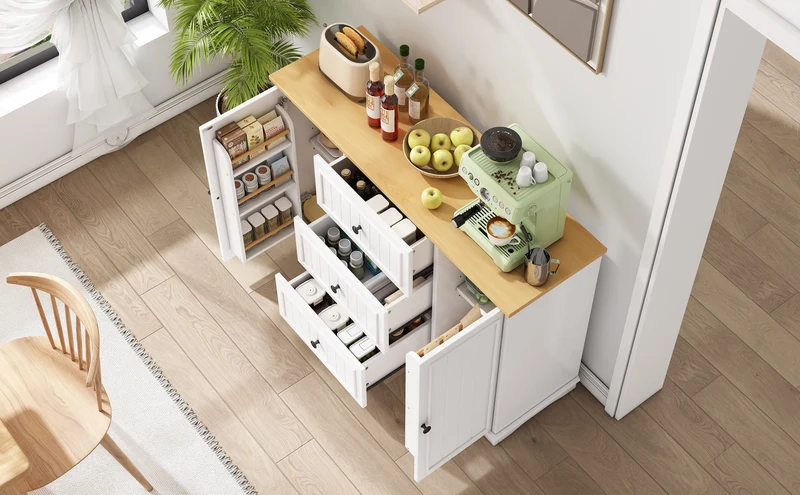 Buffet charme blanc 3 tiroirs et 2 portes 126x40x86 cm CASCADEMERIDIA