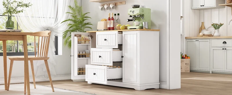 Buffet charme blanc 3 tiroirs et 2 portes 126x40x86 cm CASCADEMERIDIA