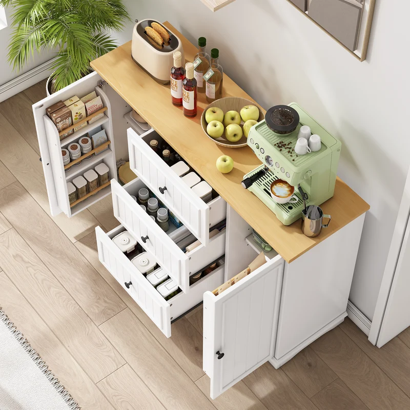 Buffet charme blanc 3 tiroirs et 2 portes 126x40x86 cm CASCADEMERIDIA