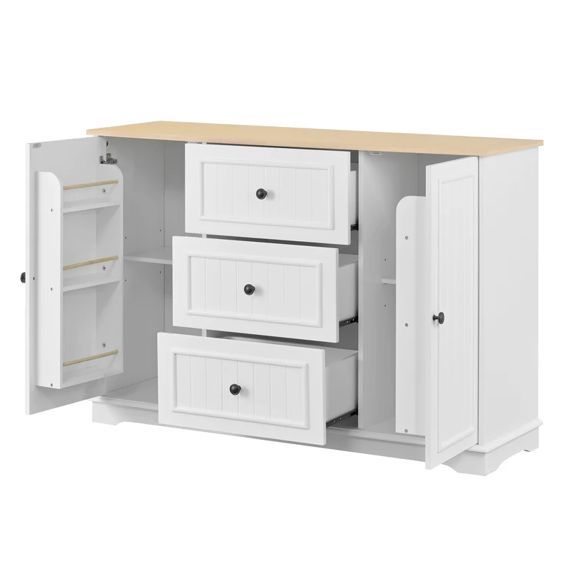 Buffet charme blanc 3 tiroirs et 2 portes 126x40x86 cm CASCADEMERIDIA