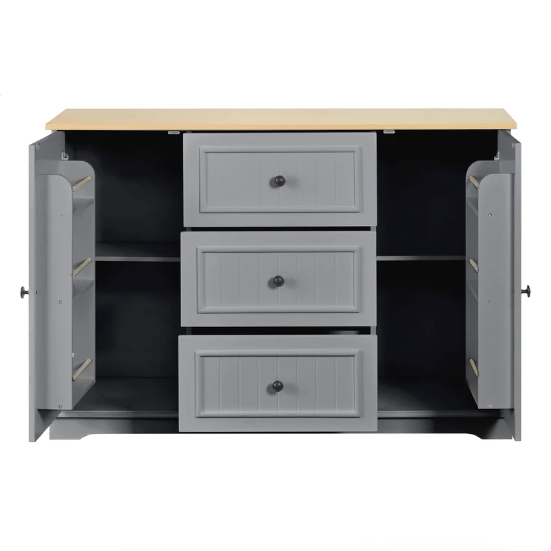 Buffet charme gris 3 tiroirs et 2 portes 126x40x86 cm CASCADEQUAZX