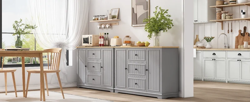 Buffet charme gris 3 tiroirs et 2 portes 126x40x86 cm CASCADEQUAZX