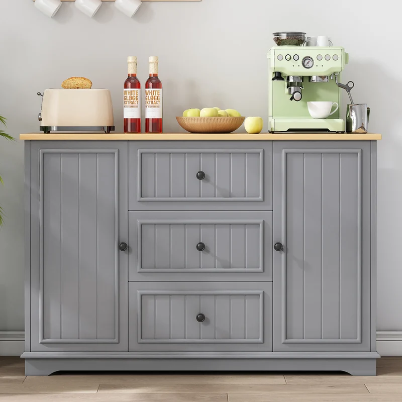 Buffet charme gris 3 tiroirs et 2 portes 126x40x86 cm CASCADEQUAZX