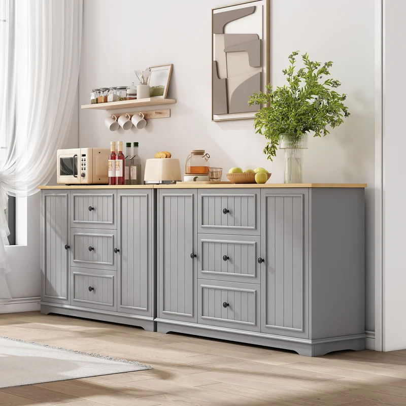 Buffet charme gris 3 tiroirs et 2 portes 126x40x86 cm CASCADEQUAZX
