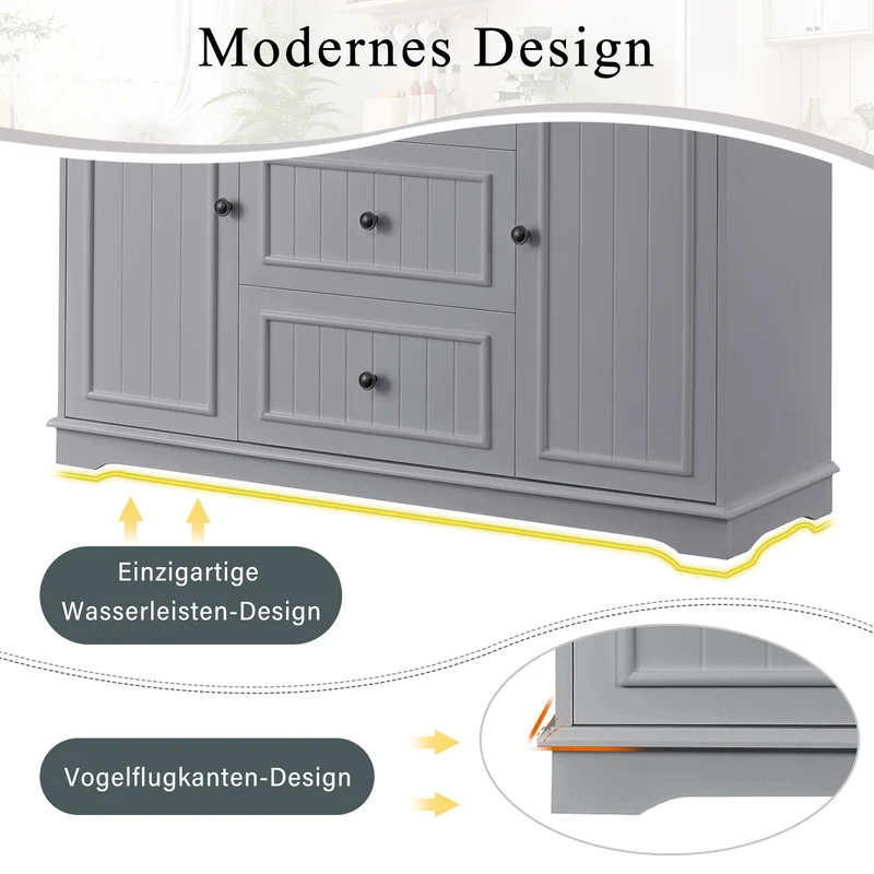 Buffet charme gris 3 tiroirs et 2 portes 126x40x86 cm CASCADEQUAZX