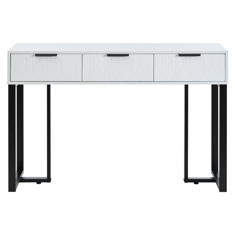 Console design noir et blanc motifs gémétriques et piétement metalique 120x36x80cm MOMENTUMRIF