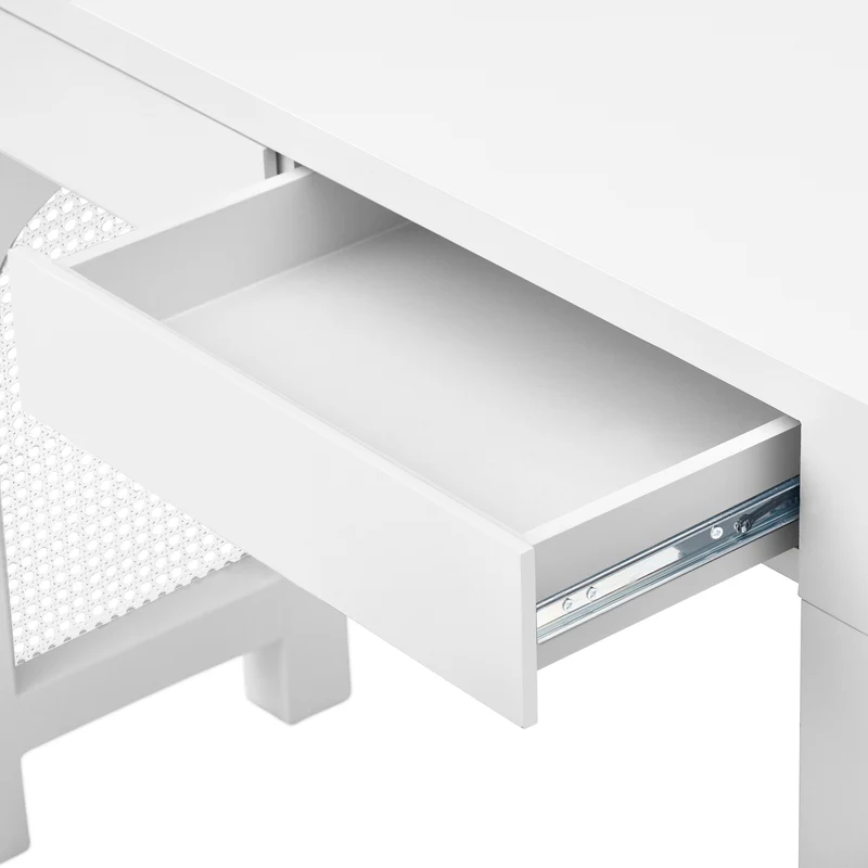 Console blanche pieds en rotin 2 tiroirs et avec prises & USB 120x35,5x76,5 cm MOMENTUMCLAR