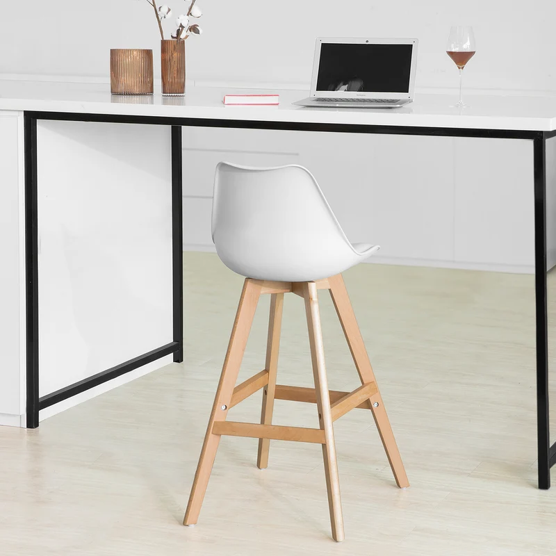 SoBuy FST69-W Tabouret de Bar Tabouret Haut Cuisine avec Dossier et Repose-Pieds