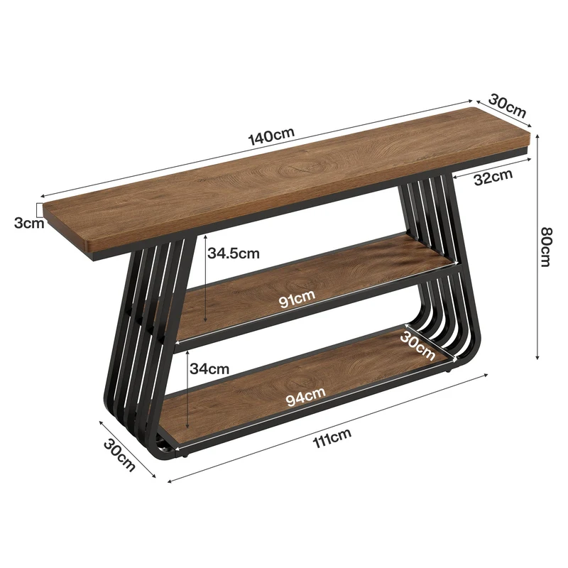 Tribesigns Console de 140 cm, Table basse à 3 niveaux avec structure en fer pour le salon