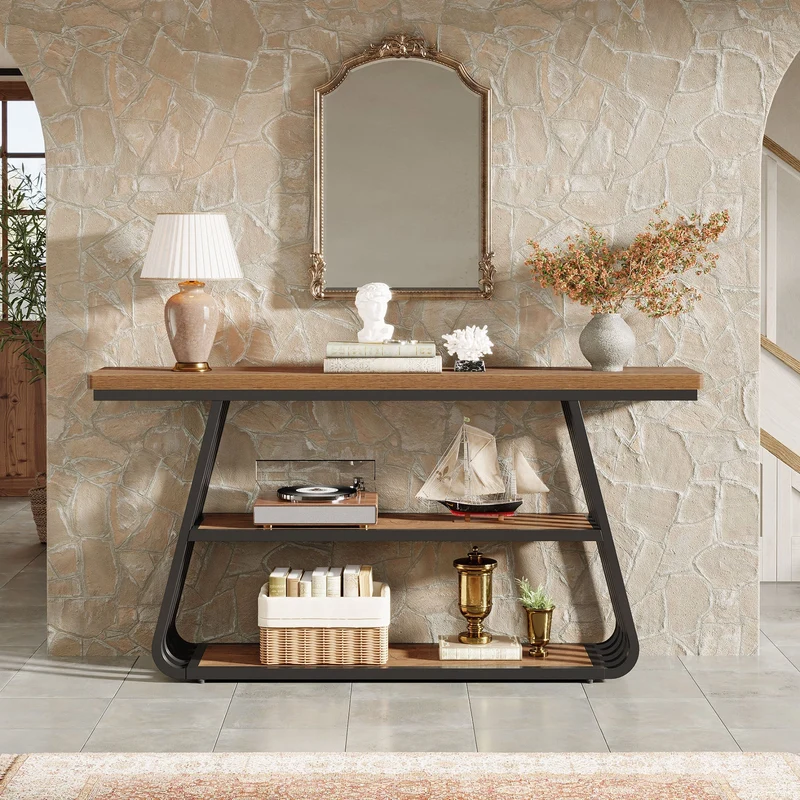 Tribesigns Console de 140 cm, Table basse à 3 niveaux avec structure en fer pour le salon