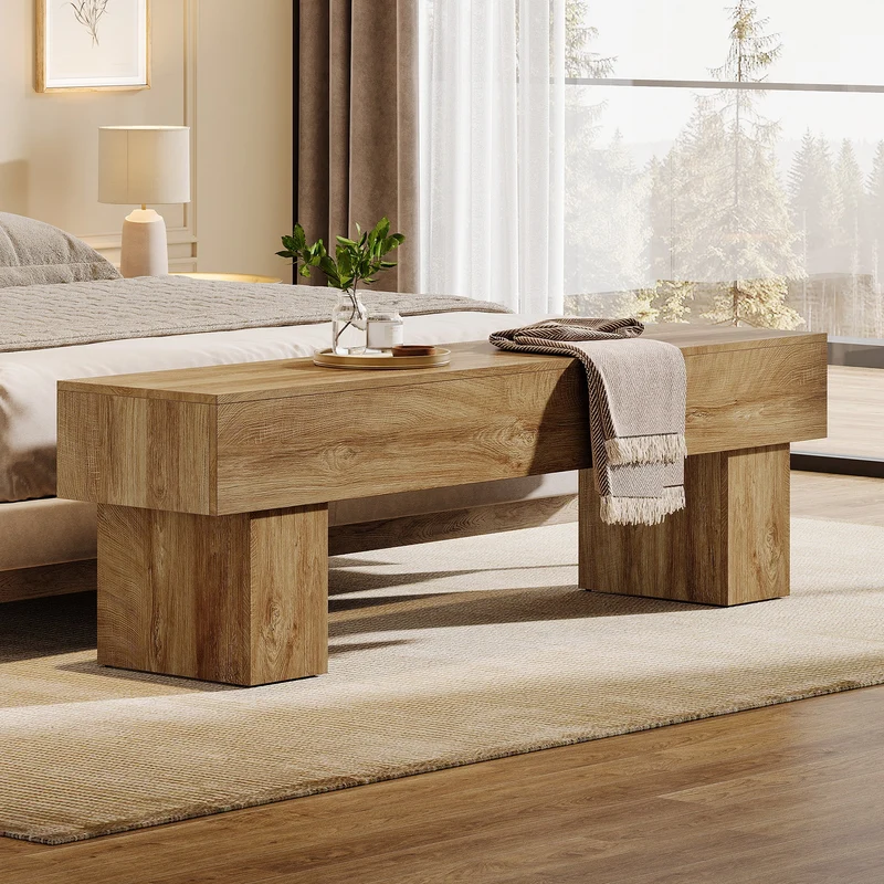 Tribesigns Banc de chambre extra long de 160 cm, Banc de ferme en bois pour chambre à coucher