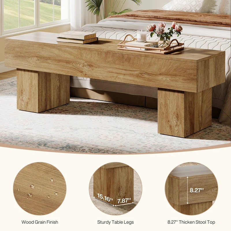 Tribesigns Banc de chambre extra long de 160 cm, Banc de ferme en bois pour chambre à coucher