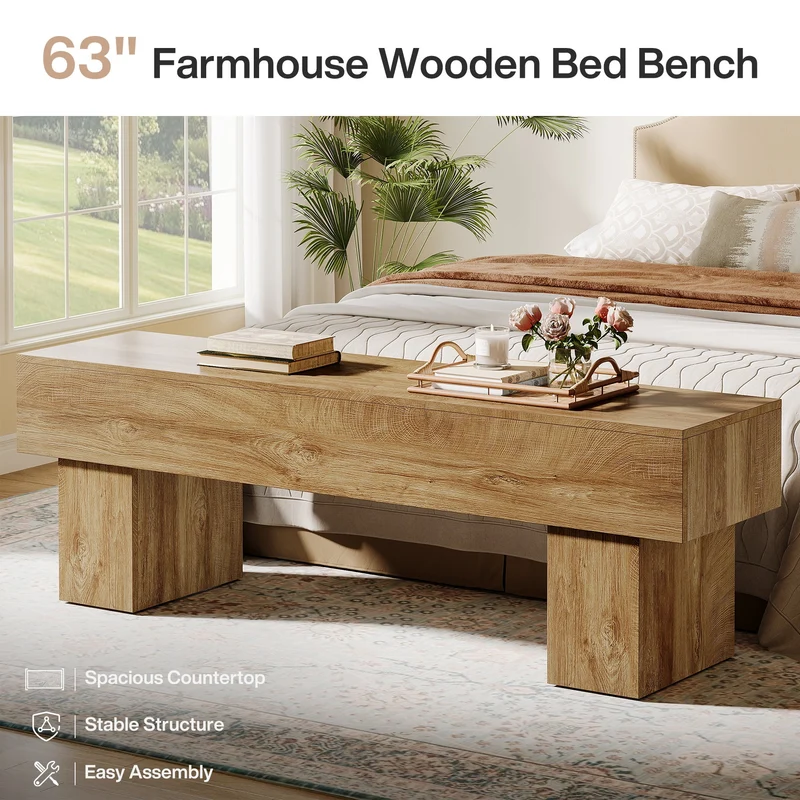 Tribesigns Banc de chambre extra long de 160 cm, Banc de ferme en bois pour chambre à coucher