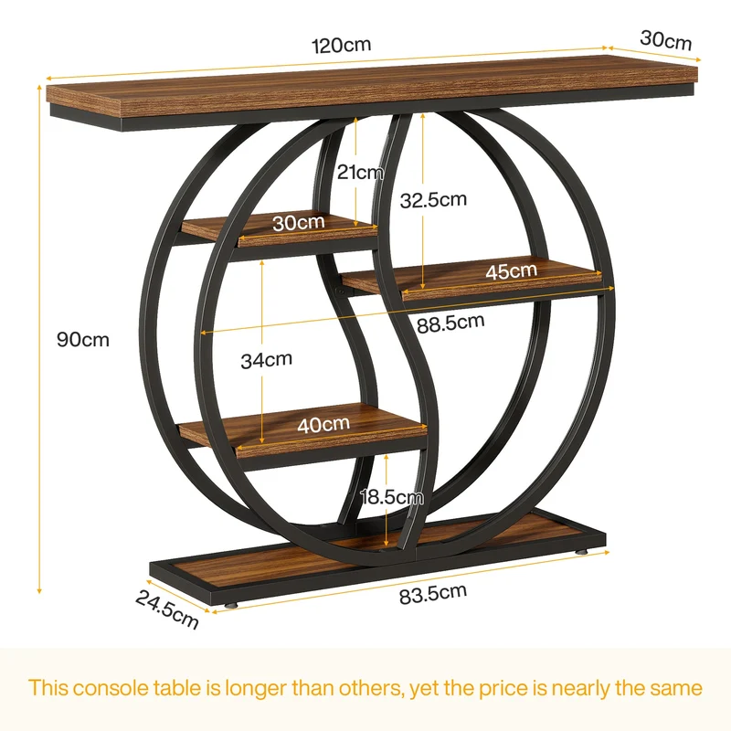 Tribesigns Console de 120 cm à 5 niveaux, Finition marron rustique table d'entrée étroite