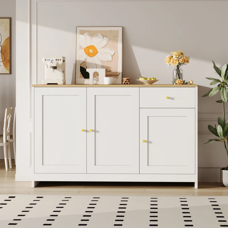 Buffet effet bois et blanc 3 portes 1 tiroir 120x40x75cm MOMENTUMINFI