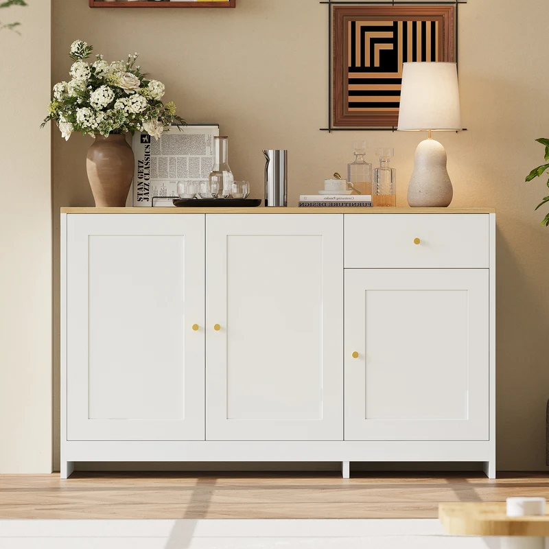 Buffet effet bois et blanc 3 portes 1 tiroir 120x40x75cm MOMENTUMINFI