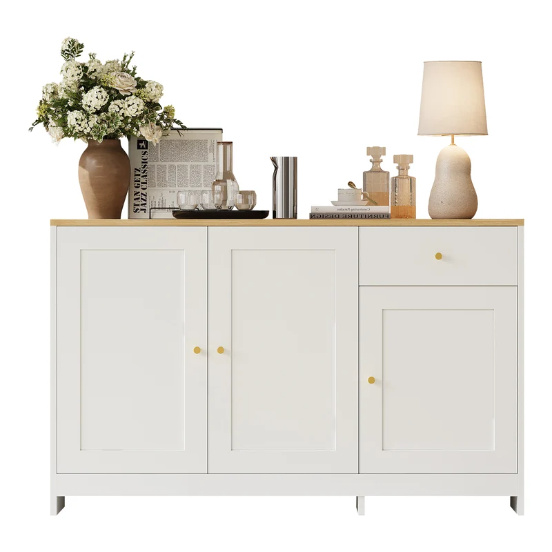 Buffet effet bois et blanc 3 portes 1 tiroir 120x40x75cm MOMENTUMINFI