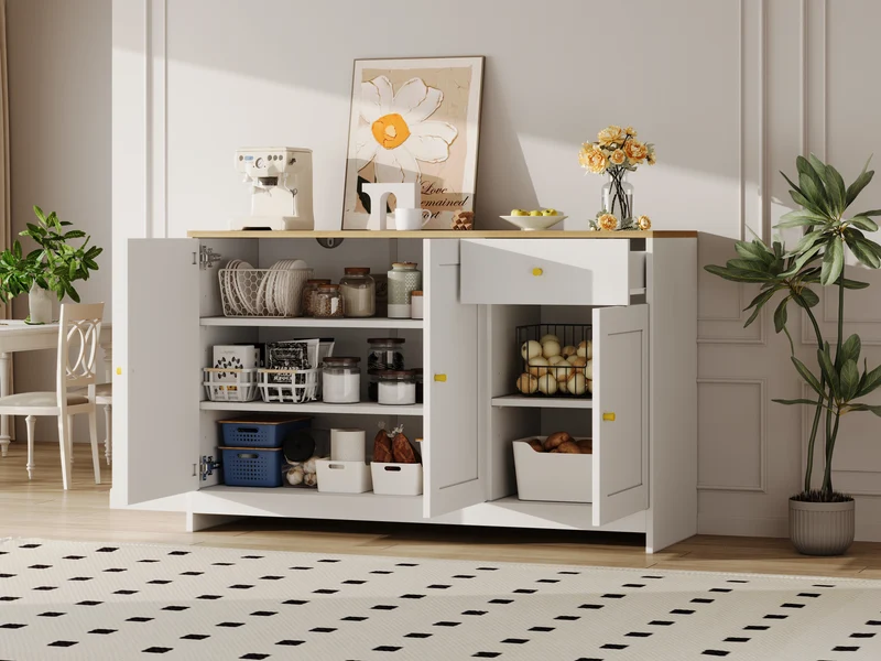 Buffet effet bois et blanc 3 portes 1 tiroir 120x40x75cm MOMENTUMINFI