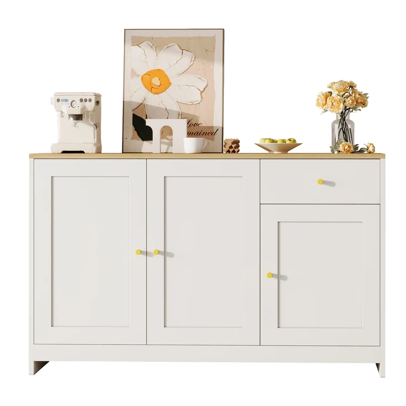 Buffet effet bois et blanc 3 portes 1 tiroir 120x40x75cm MOMENTUMINFI
