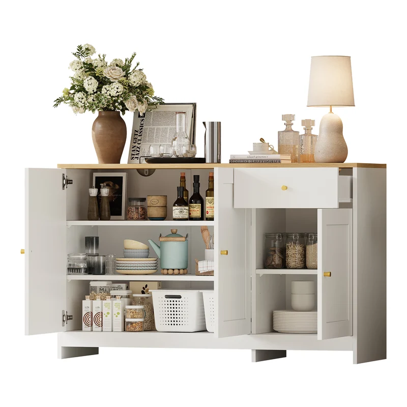 Buffet effet bois et blanc 3 portes 1 tiroir 120x40x75cm MOMENTUMINFI